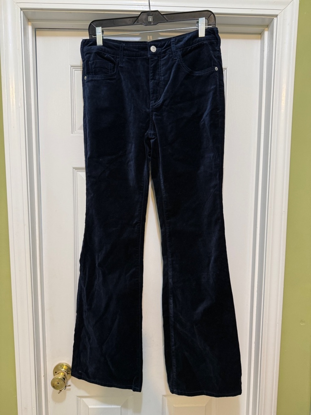 Pilcro Anthropologie Velvet Bootcut Pants Navy Blue Demilune Boot Size 29
